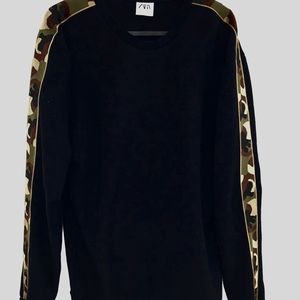 Zara Black Crewneck w/ Camo Stripes